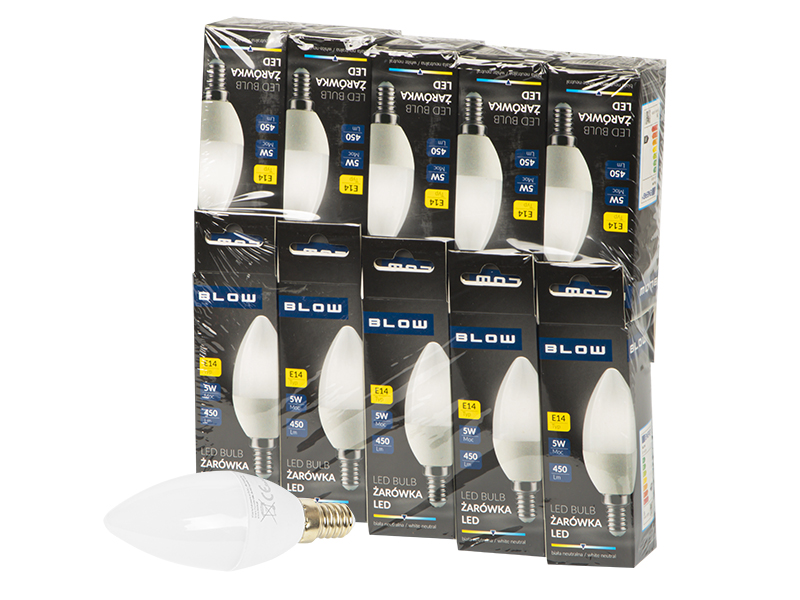 E14 C37 LED gyertya izzó, 5 W, semleges fehér, 10 db 87-433-